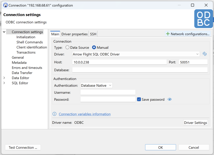 Example ODBC Client Configuration